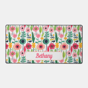Aquarellfarbene Blume mit Name Elegant Schreibtischunterlage