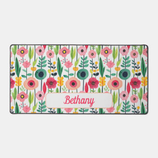 Aquarellfarbene Blume mit Name Elegant Schreibtischunterlage