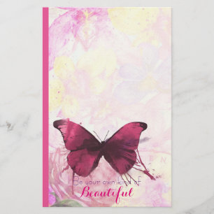 Aquarellfarbene Blume mit Schmetterling mit Quote Briefpapier