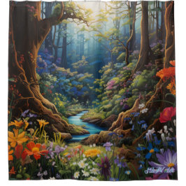 Aquarellfarbene Blume mit Sonnenuntergang Duschvor Duschvorhang