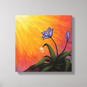 Aquarellfarbene Blume mit Wasserfall in leuchtende Leinwanddruck