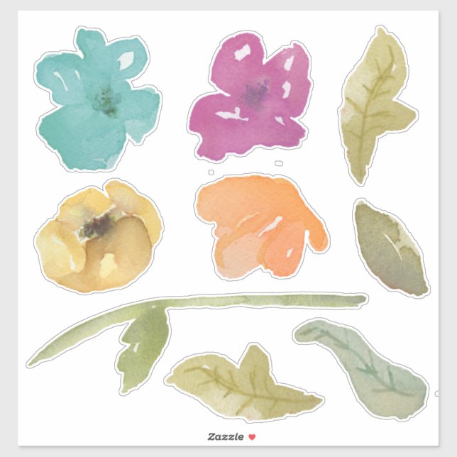 Aquarellfarbene Blume Mix Aufkleber (Blatt)