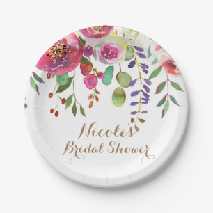Aquarellfarbene Blume Moderne farbenfrohe Hochzeit Pappteller