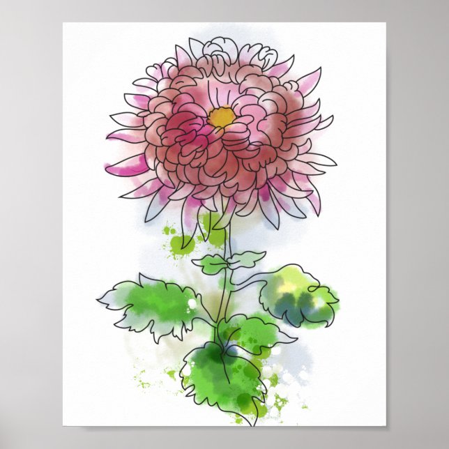 Aquarellfarbene Blume, moderne Malerei Poster (Vorne)