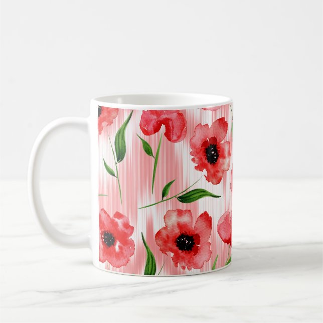Aquarellfarbene Blume: Mohnquitte. Kaffeetasse (Links)