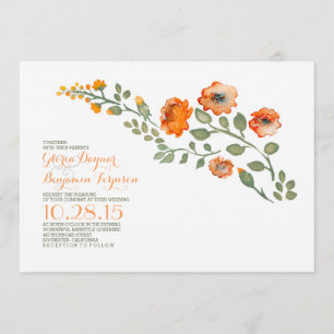 Aquarellfarbene Blume - niedliche Hochzeit mit Blu Einladung