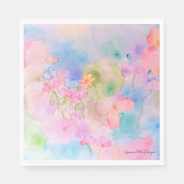 Aquarellfarbene Blume Papierserviette. Serviette (Vorderseite)