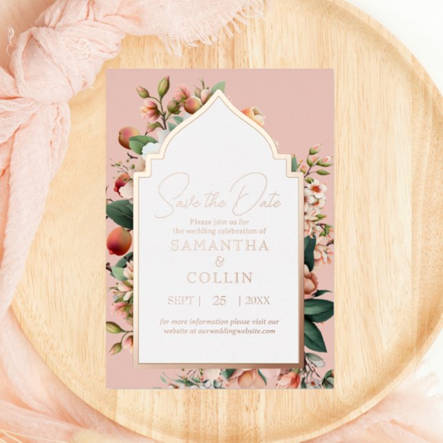 Aquarellfarbene Blume Peach Rose Gold Save the Dat Folieneinladung (Von Creator hochgeladen)