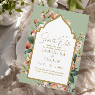 Aquarellfarbene Blume Peach Sage Green Save the Da Einladung