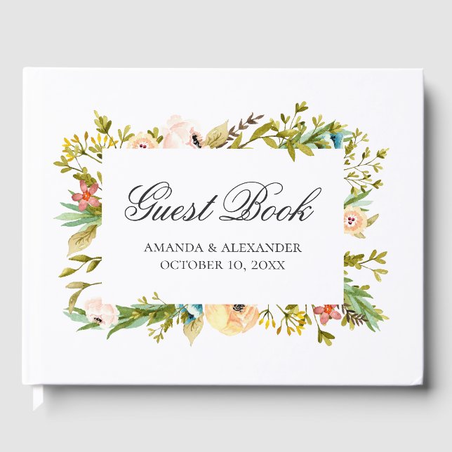 Aquarellfarbene Blume. Pfirsichhochzeit. botanisch Gästebuch (Vorderseite)