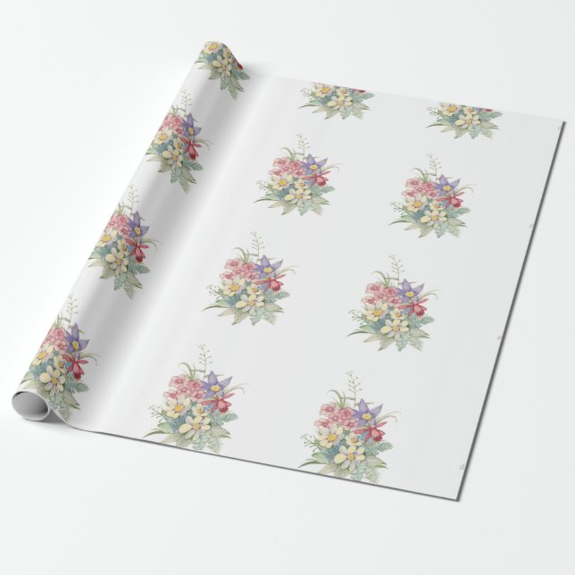 Aquarellfarbene Blume Rettro Vintag Geschenkpapier (Ungerollt)