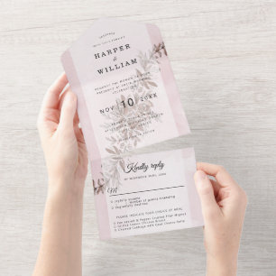 Aquarellfarbene Blume Rosa Hochzeit All In One Einladung