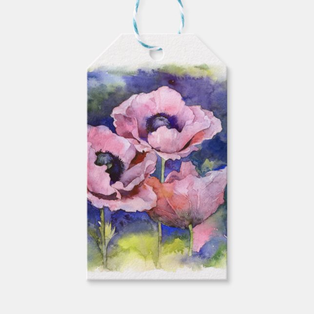 Aquarellfarbene Blume Rosa Mohnblüte Blume Geschenkanhänger (Vorderseite)