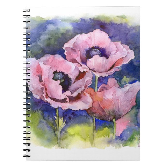 Aquarellfarbene Blume Rosa Mohnblüte Blume Notizblock (Vorderseite)