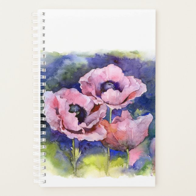 Aquarellfarbene Blume Rosa Mohnblüte Blume Planer (Vorderseite)