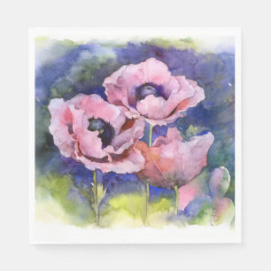 Aquarellfarbene Blume Rosa Mohnblüte Blume Serviette