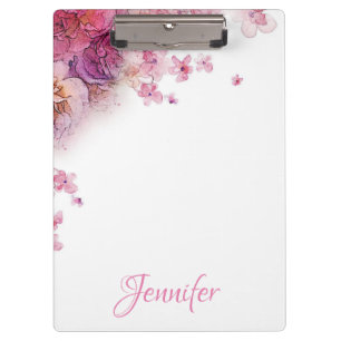 Aquarellfarbene Blume Rose Elegant Personalisiert Klemmbrett