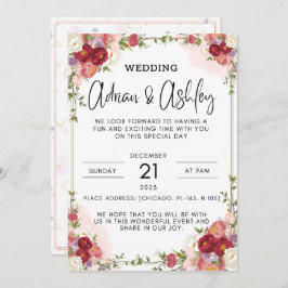 Aquarellfarbene Blume Rote Hochzeitseinladungen Einladung