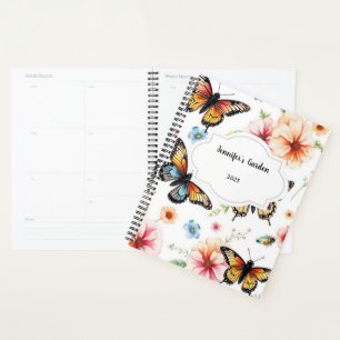 Aquarellfarbene Blume Schmetterlinge Privatgarten Planer