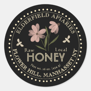 Aquarellfarbene Blume und Bienen Reine Honigsorte Runder Aufkleber