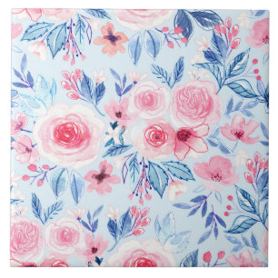Aquarellfarbene Blume und Blätter 2 Fliese