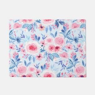 Aquarellfarbene Blume und Blätter 2 Fußmatte
