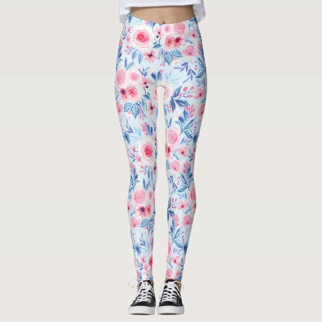 Aquarellfarbene Blume und Blätter 2 Leggings (Vorderseite)