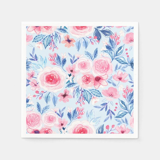 Aquarellfarbene Blume und Blätter 2 Serviette (Vorderseite)