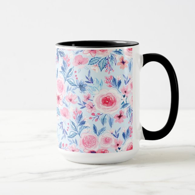 Aquarellfarbene Blume und Blätter 2 Tasse (Rechts)