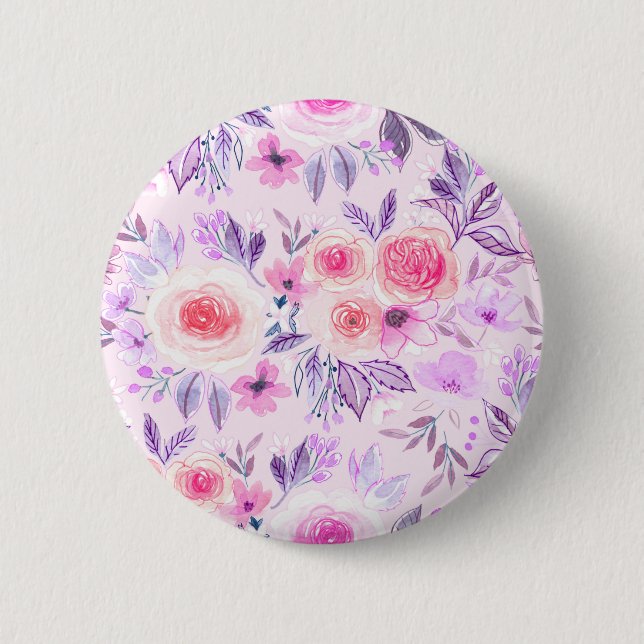 Aquarellfarbene Blume und Blätter 3 Button (Vorderseite)