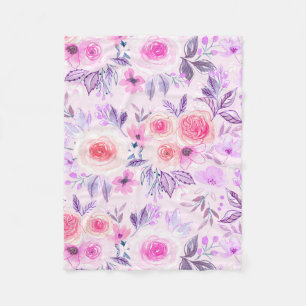 Aquarellfarbene Blume und Blätter 3 Fleecedecke