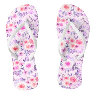 Aquarellfarbene Blume und Blätter 3 Flip Flops