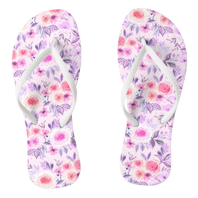 Aquarellfarbene Blume und Blätter 3 Flip Flops (Fußbett)