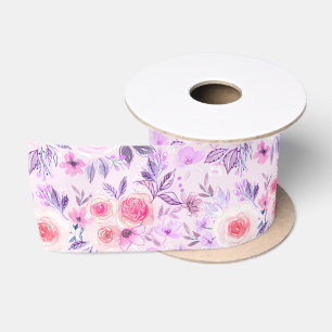 Aquarellfarbene Blume und Blätter 3 Satinband