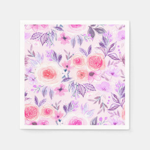 Aquarellfarbene Blume und Blätter 3 Serviette