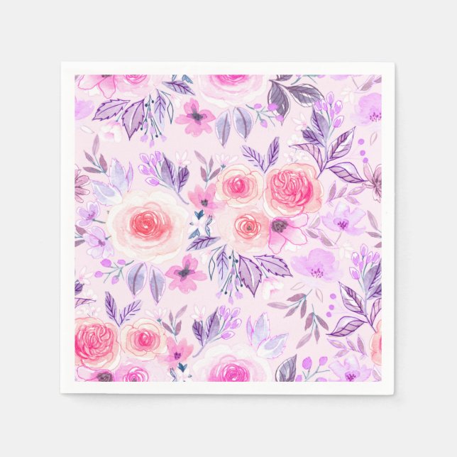 Aquarellfarbene Blume und Blätter 3 Serviette (Vorderseite)