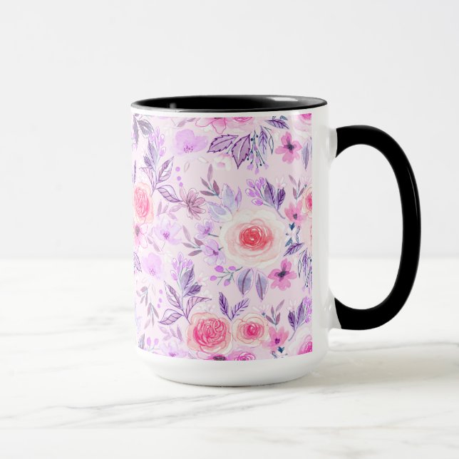 Aquarellfarbene Blume und Blätter 3 Tasse (Rechts)