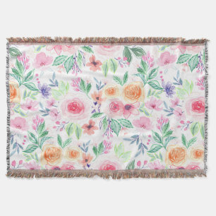 Aquarellfarbene Blume und Blätter Decke