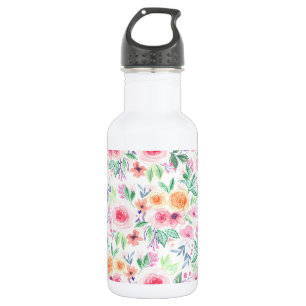 Aquarellfarbene Blume und Blätter Edelstahlflasche