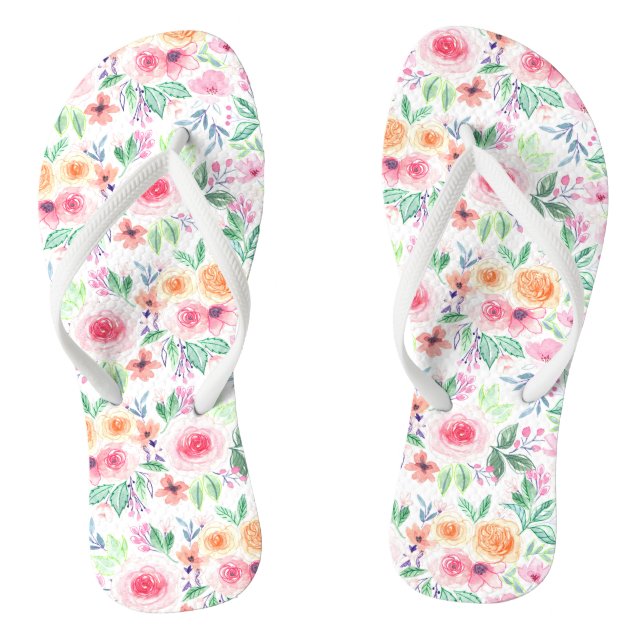 Aquarellfarbene Blume und Blätter Flip Flops (Fußbett)