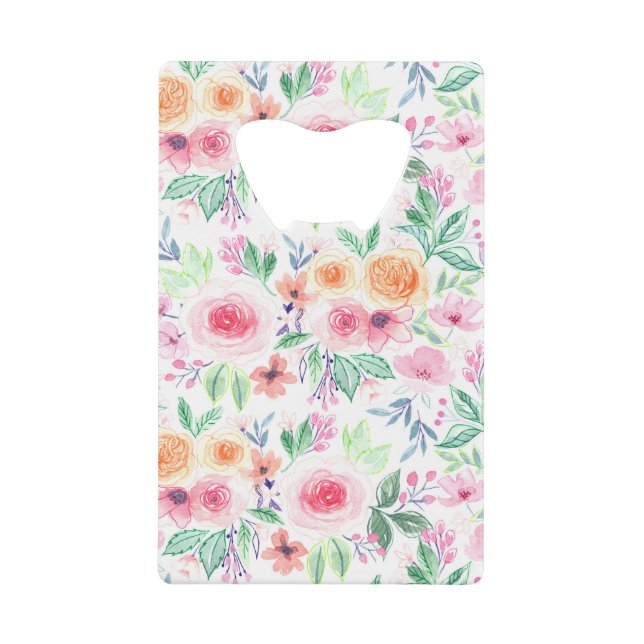 Aquarellfarbene Blume und Blätter Geldbeutel Flaschenöffner (Vorderseite)