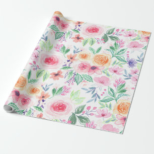 Aquarellfarbene Blume und Blätter Geschenkpapier