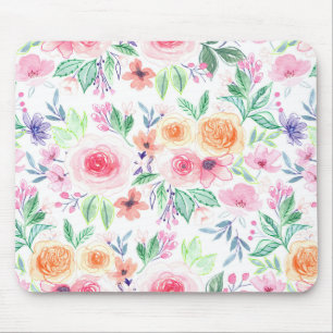 Aquarellfarbene Blume und Blätter Mousepad
