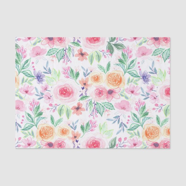 Aquarellfarbene Blume und Blätter Seidenpapier (Vorderseite)