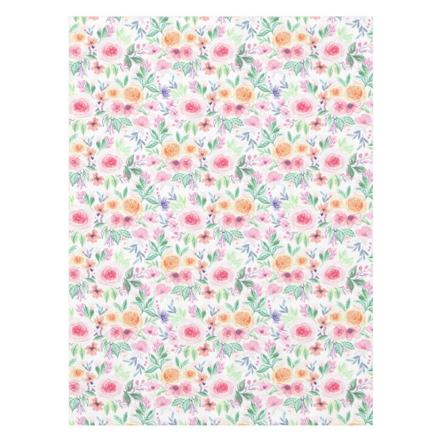 Aquarellfarbene Blume und Blätter Tischdecke (Vorderseite)