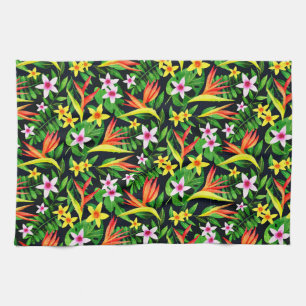 Aquarellfarbene Blume und Blumenmuster aus Frucht- Geschirrtuch