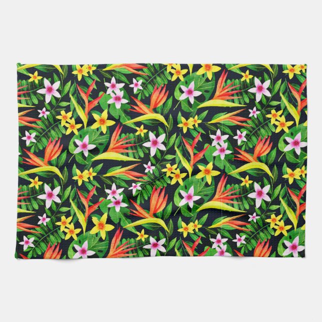 Aquarellfarbene Blume und Blumenmuster aus Frucht- Geschirrtuch (Horizontal)