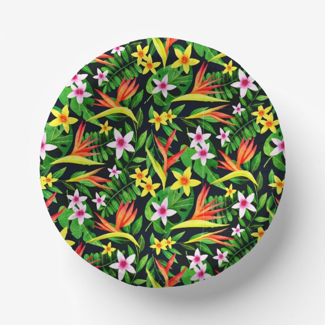 Aquarellfarbene Blume und Blumenmuster aus Frucht- Pappteller (Vorderseite)