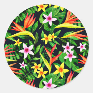 Aquarellfarbene Blume und Blumenmuster aus Frucht- Runder Aufkleber