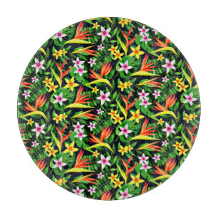Aquarellfarbene Blume und Blumenmuster aus Frucht- Schneidebrett